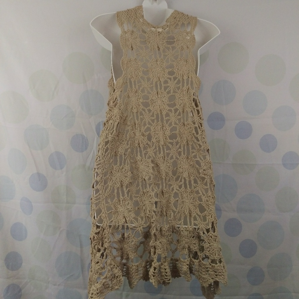Women's Flying Tomato S/M Tan Crochet Floral Cardi